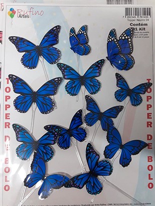 Topo de Bolo Borboleta Azul / Artes Rufino ®