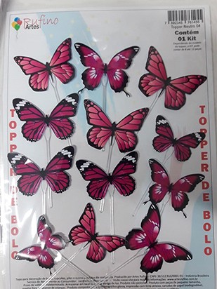 Topo de Bolo Borboleta Pink / Artes Rufino ®