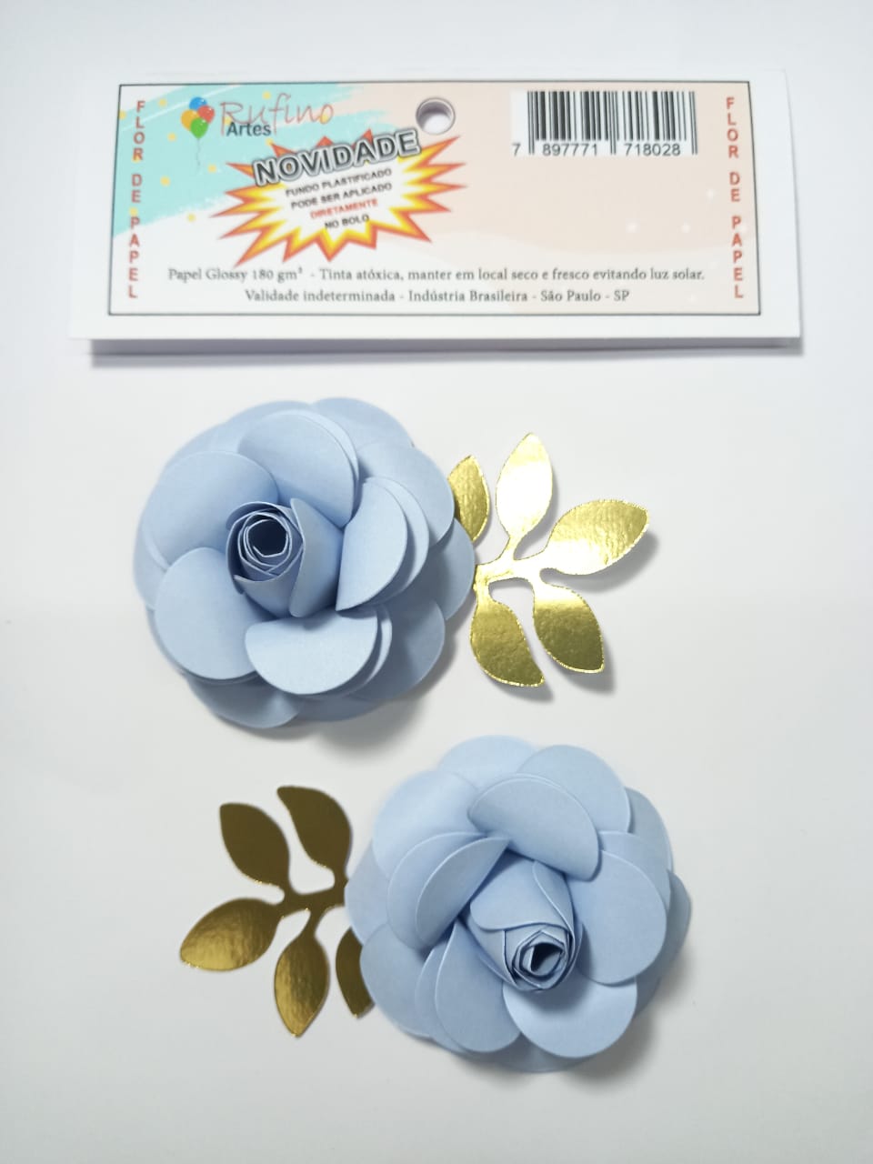 Flor De Papel Azul Bebe Pct 2 Und / Artes Rufino ®