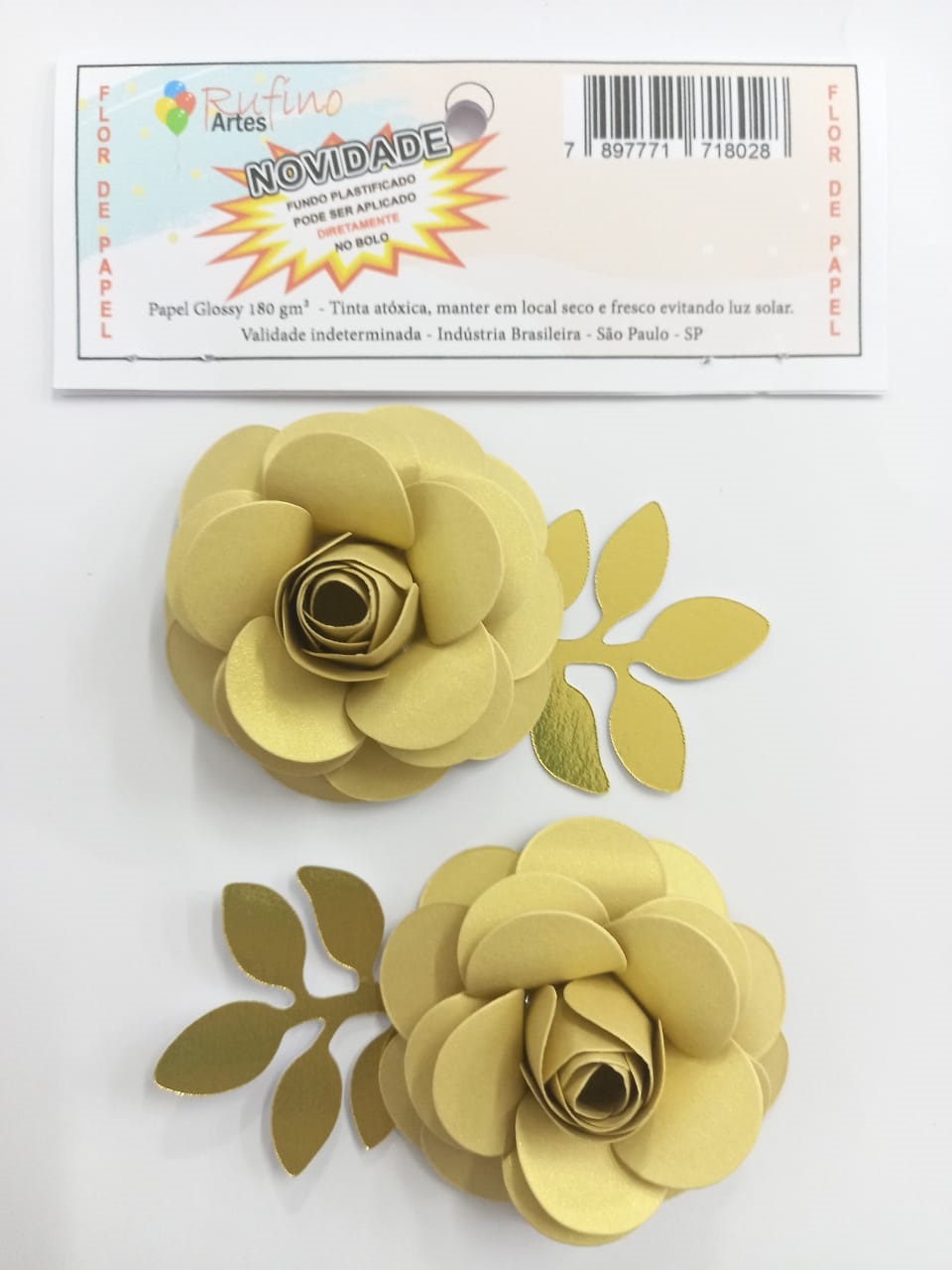 Flor De Papel Dourada Pct 2 Und / Artes Rufino ®
