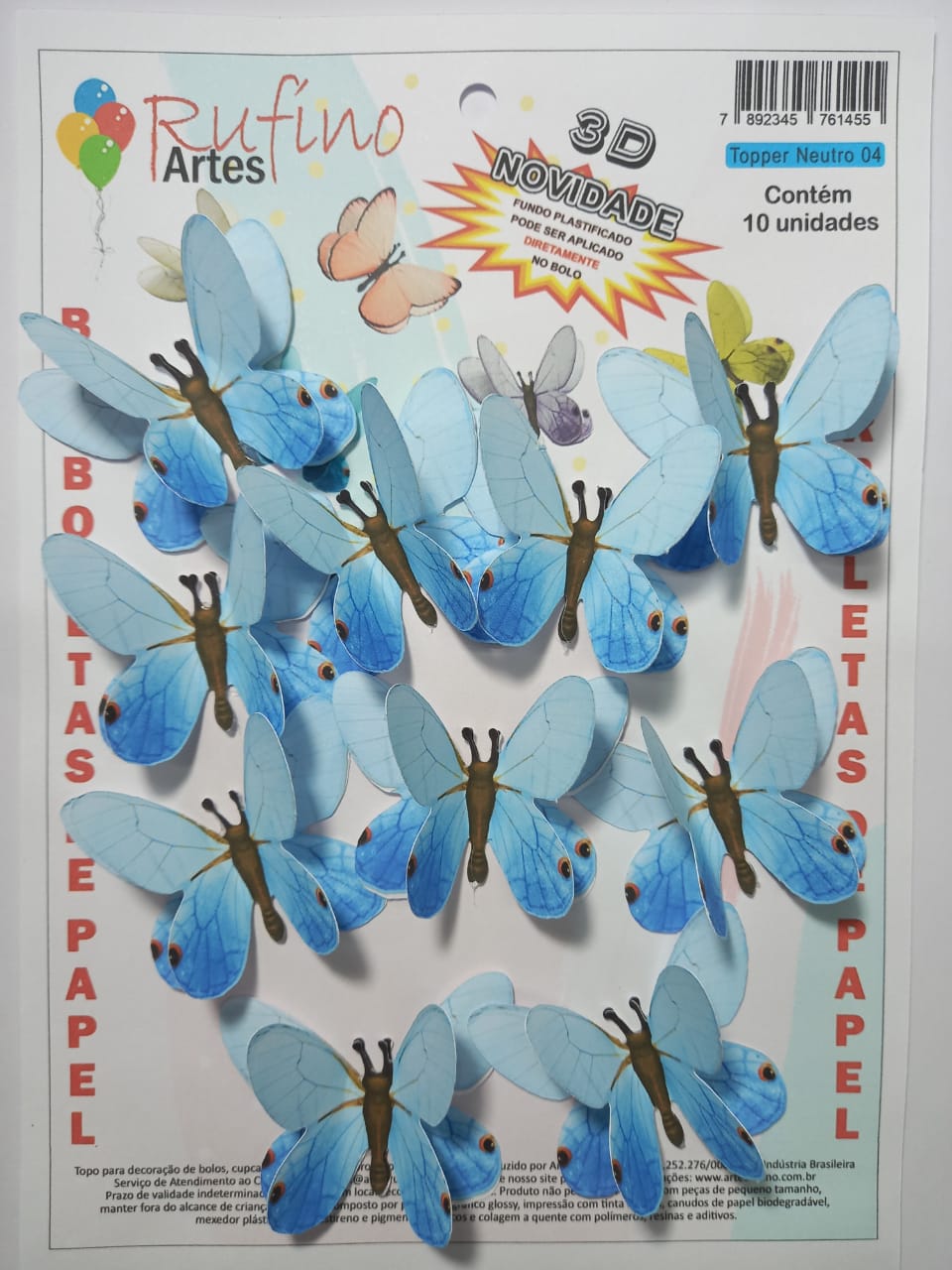 Topo de Bolo Borboleta Azul / Artes Rufino ®
