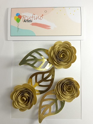 Flor de Papel Rococó - Dourada 3 Und / Artes Rufino ®