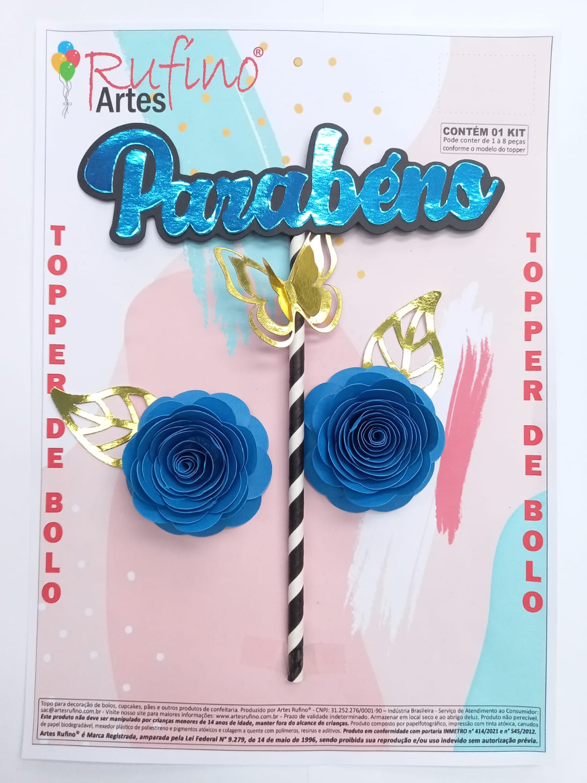 Topo de Bolo Floral Borboleta Topper de Bolo Aniversário