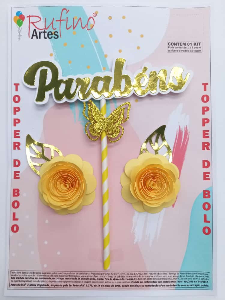 Topo de Bolo Floral Borboleta Topper de Bolo Aniversário