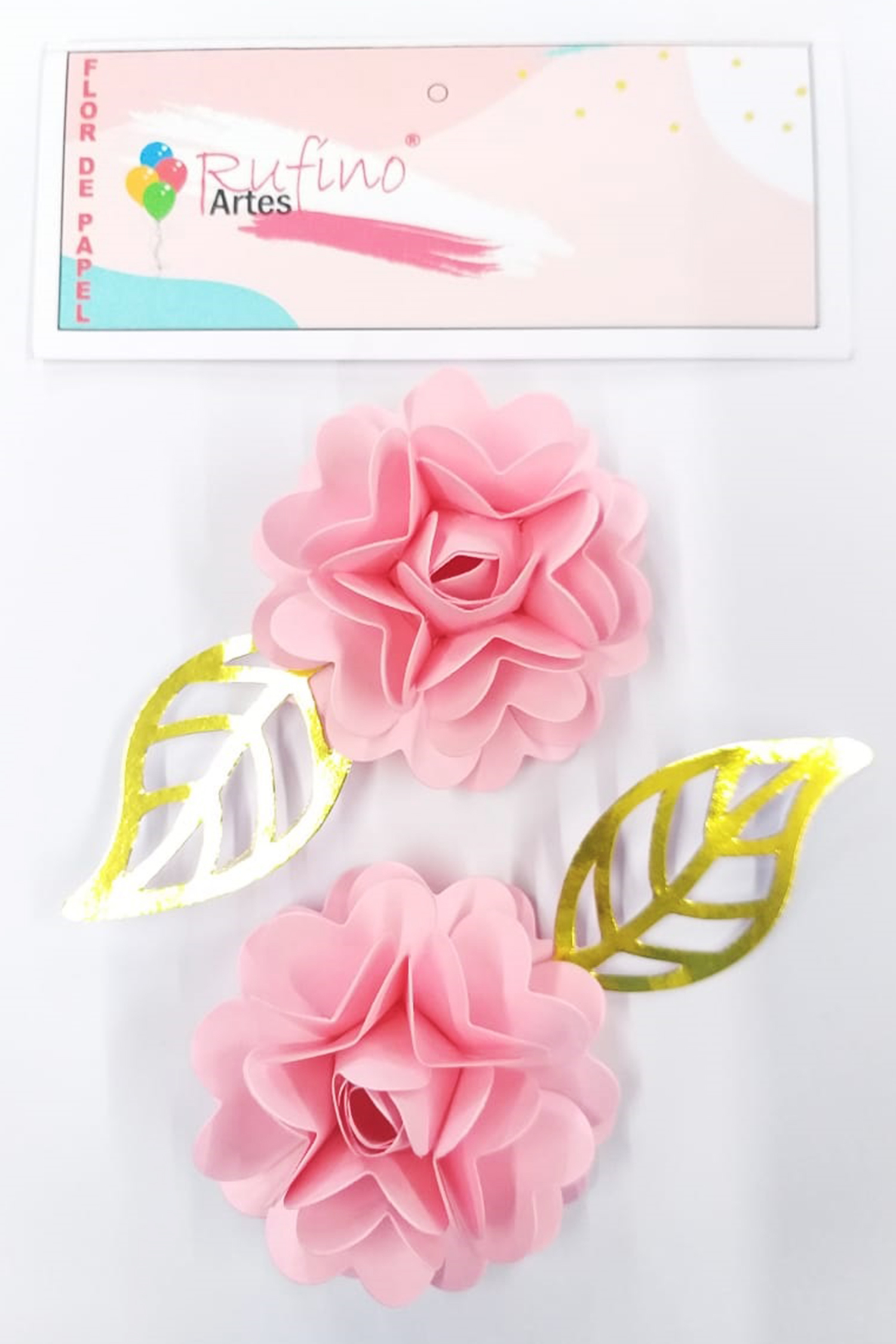 Flor de Papel Coração - Rosa 2 Und / Artes Rufino ®