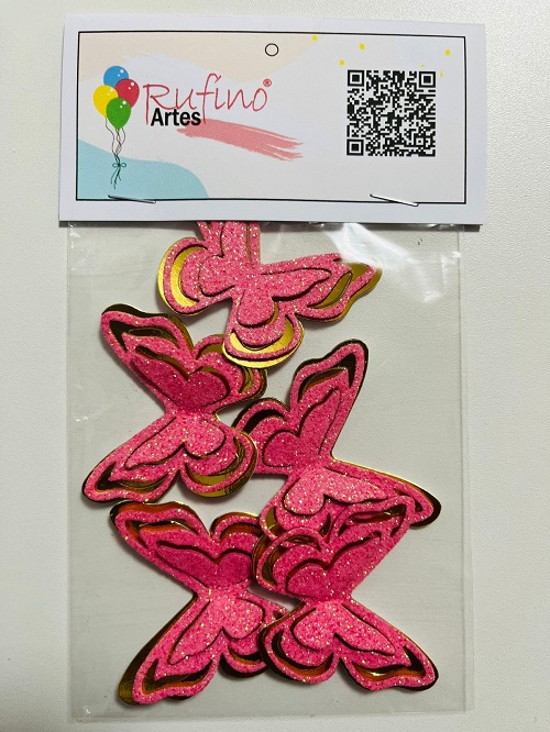 Borboleta 3D Rosa Pct 10 Und / Artes Rufino ®